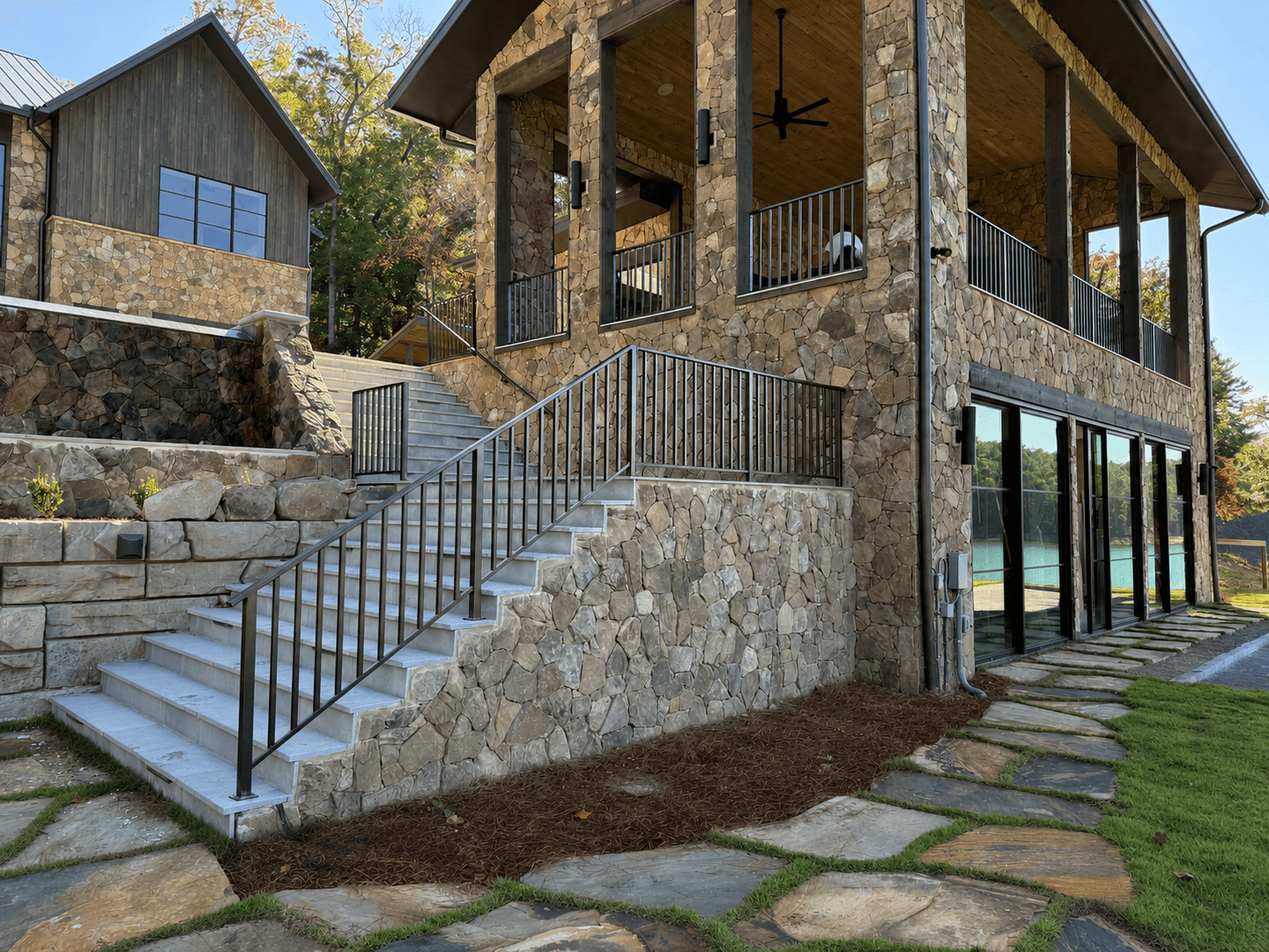 Wrought iron railing detail on a residential stair or porch.
