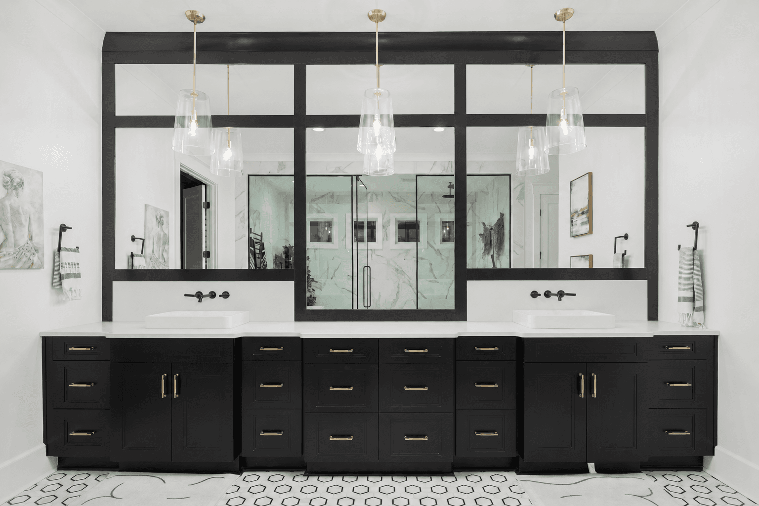Vanity bathroom mirror installed above a residential sink.