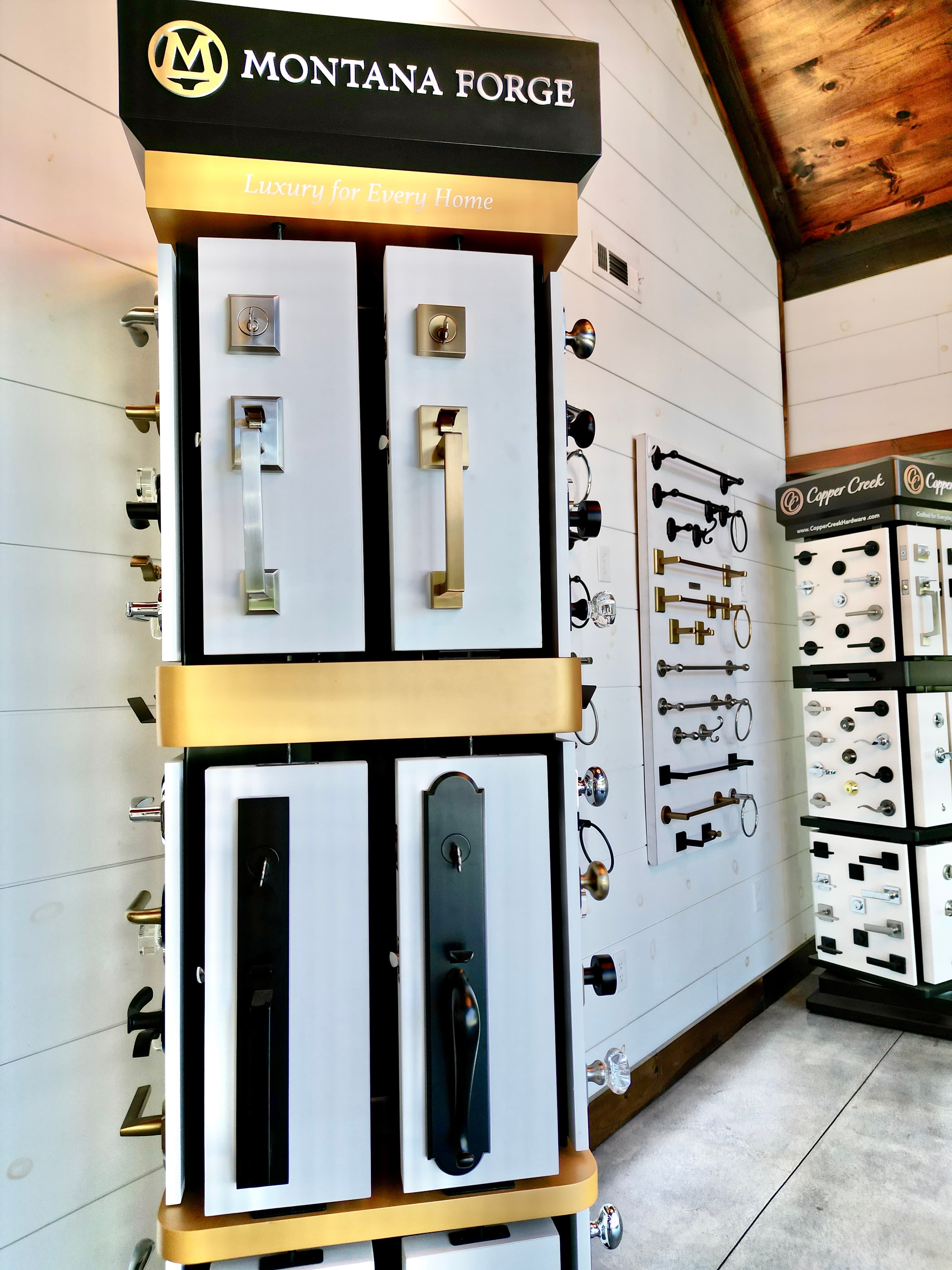 Commercial door lock and entry hardware on a storefront entrance.