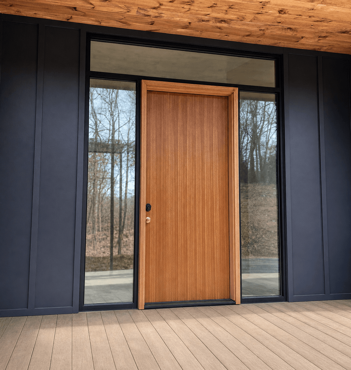 Laminated safety glass in a residential front door or sidelite opening.