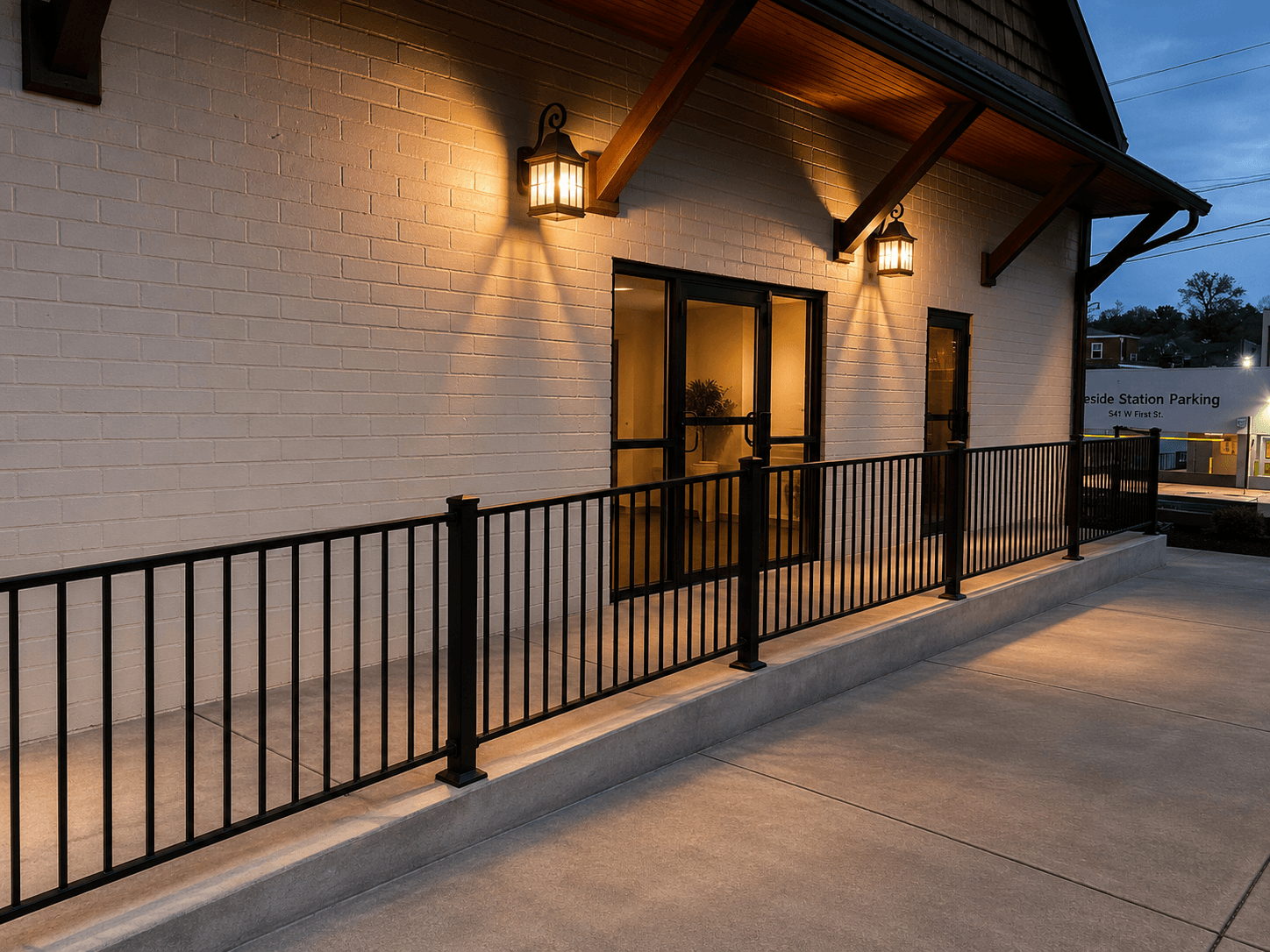 Commercial storefront glass and entrance glazing on a business facade.